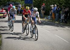 | A.S.O. TotalEnergies rider leading breakaway group in stage 4