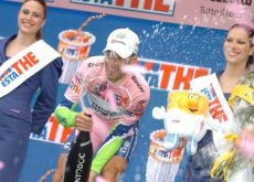 Nibali celebrates his Giro d'Italia lead on the podium in Italy. Photo copyright Fotoreporter Sirotti. Nibali celebrates his Giro d'Italia lead on the podium in Italy. Photo copyright Fotoreporter Sirotti.